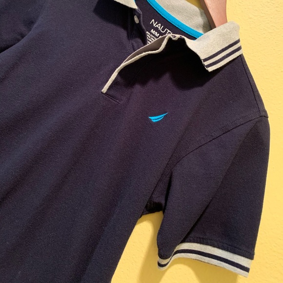 Nautica Navy Hidden Button Polo Shirt - Picture 2 of 5